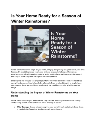 Is Your Home Ready for a Season of Winter Rainstorms