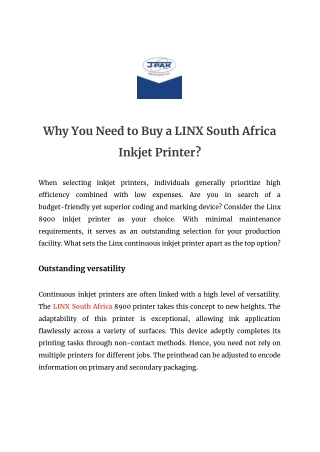 Why You Need to Buy a LINX South Africa Inkjet Printer_