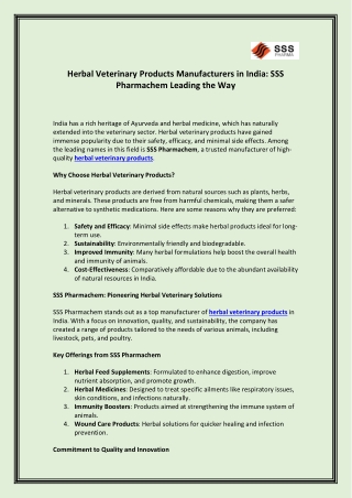 Herbal Veterinary Products Manufacturers in India SSS Pharmachem Leading the Way