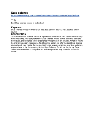 Best Data science course in Hyderabad