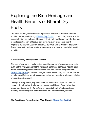 Exploring the Rich Heritage and Health Benefits of Bharat Dry Fruits