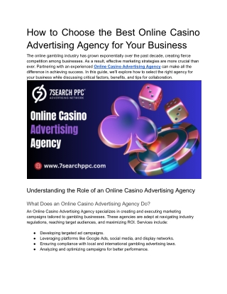 How to Choose the Best Online Casino Advertising Agency for Your Business
