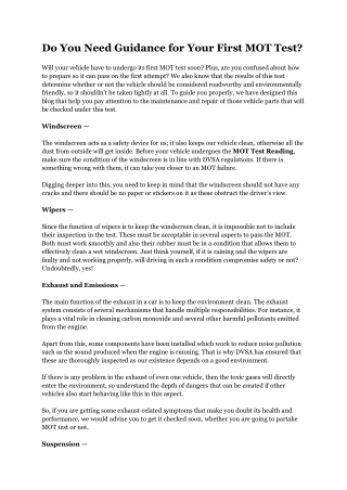 Do You Need Guidance for Your First MOT Test