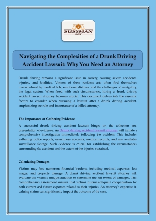 Navigating the Complexities of a Drunk Driving Accident Lawsuit Why You Need an Attorney