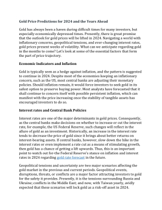 Gold Price Predictions for 2024 and the Years Ahead