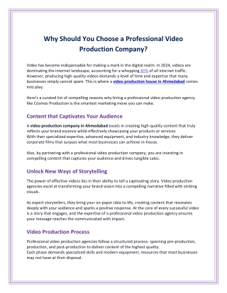 Why Should You Choose a Professional Video Production Company?