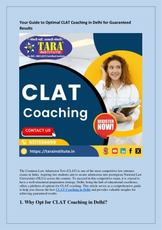 Your Guide to Optimal CLAT Coaching in Delhi for Guaranteed Results