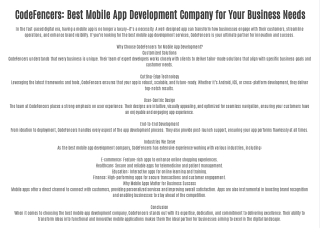 CodeFencers: Best Mobile App Development Company for Your Business Needs