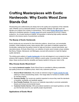 Crafting Masterpieces with Exotic Hardwoods: Why Exotic Wood Zone Stands Out