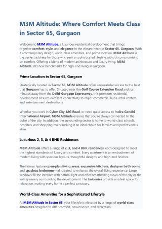 M3M Altitude  Where Comfort Meets Class in Sector 65, Gurgaon