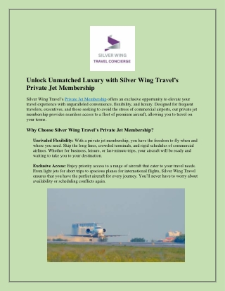 Unlock Unmatched Luxury with Silver Wing Travel’s Private Jet Membership
