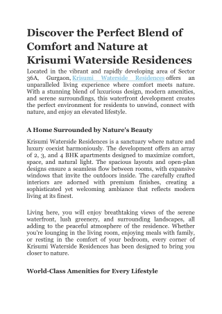 Discover the Perfect Blend of Comfort and Nature at Krisumi Waterside Residences