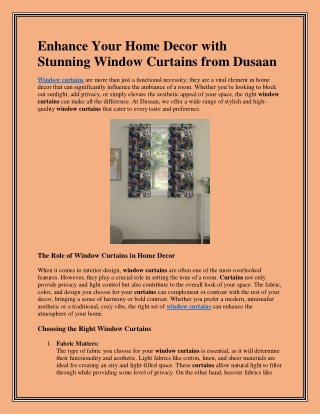 Buy Stylish Window Curtains Online - Transform Your Home with Dusaan