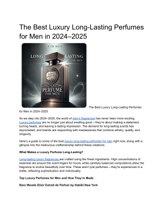 The Best Luxury Long-Lasting Perfumes for Men in 2024–2025