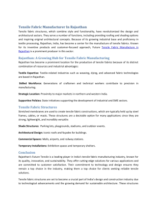 Tensile Fabric Manufacturer In Rajasthan