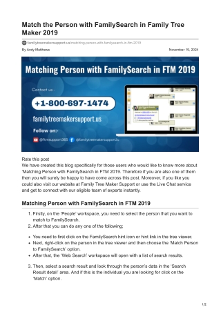 Matching Person with FamilySearch in FTM 2019