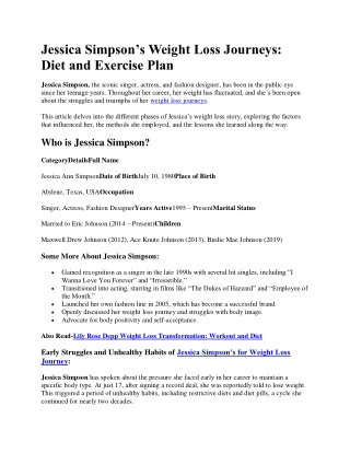 Jessica Simpson Weight Loss Journeys- Diet and Exercise Plan
