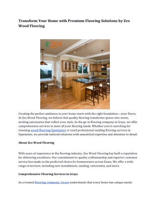 Transform Your Home with Premium Flooring Solutions by Zex Wood Flooring