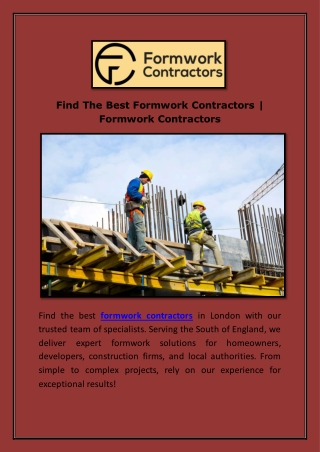 Find The Best Formwork Contractors | Formwork Contractors