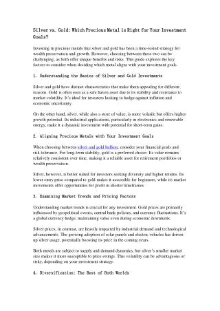 Silver vs Gold Which Precious Metal is Right for Your Investment Goals_