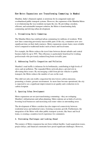 How Metro Expansions are Transforming Commuting in