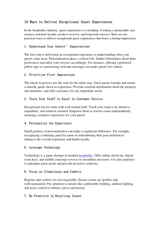 10 Ways to Deliver Exceptional Guest Experiences