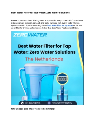 Best Water Filter for Tap Water: Zero Water Solutions