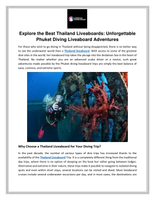 Explore the Best Thailand Liveaboards Unforgettable Phuket Diving Liveaboard Adventures