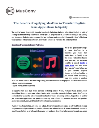 The Benefits of Applying MusConv to Transfer Playlists from Apple Music to Spotify
