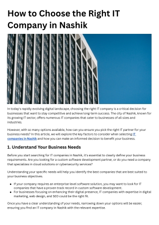 How to Choose the Right IT Company in Nashik