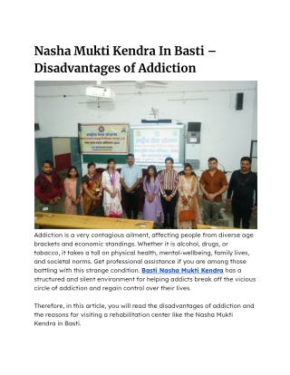 Nasha Mukti Kendra In Basti – Disadvantages of Addiction