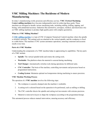 VMC Milling Machines The Backbone of Modern Manufacturing