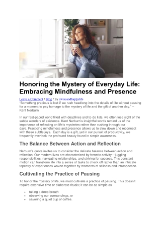 Honoring the Mystery of Everyday Life