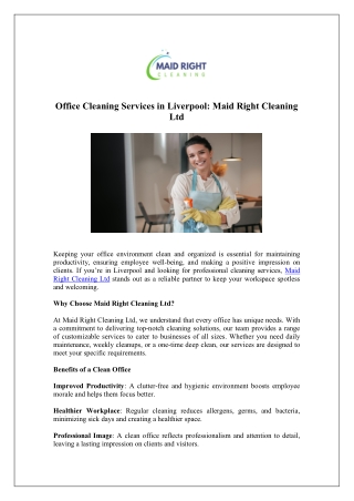 Top Office Cleaning Services in Liverpool - Maid Right Cleaning