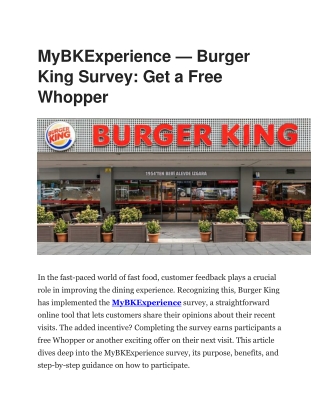 MyBKExperience – Burger King Survey– Free Whopper