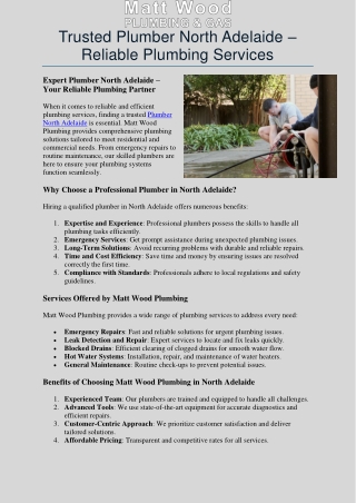 trusted plumber north adelaide