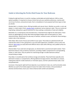 Guide to Selecting the Perfect Bed Frame for Your Bedroom