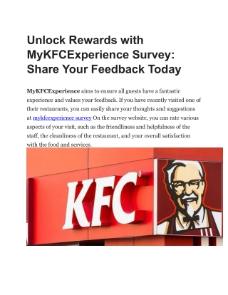 MyKFCExperience – KFC Survey– Free Chicken