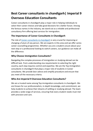 Best Career consultants in chandigarh - Imperial 9 Overseas Education Consultants