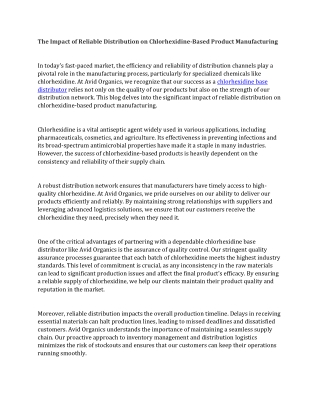 The Impact of Reliable Distribution on Chlorhexidine-Based Product Manufacturing