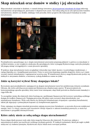 Skup nieruchomości w Warszawie i okolicach