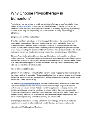 Why Choose Physiotherapy in Edmonton