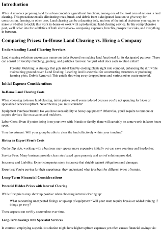 Comparing Costs: In-House Land Clearing vs. Hiring a Company