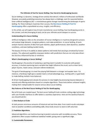 The Ultimate AI Tool for Soccer Betting Your Secret to Handicapping Success