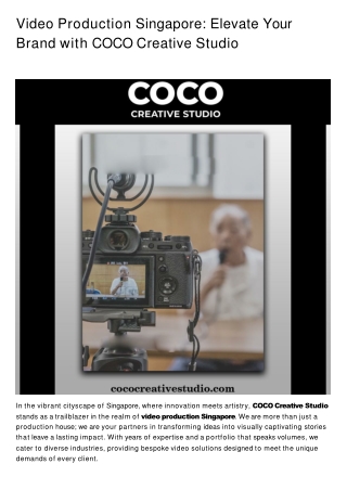 Video Production Singapore Elevate Your Brand with COCO Creative Studio