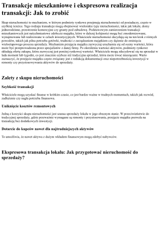 Skup nieruchomości i szybka sprzedaż nieruchomości