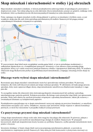 Skup nieruchomości w Warszawie i okolicach