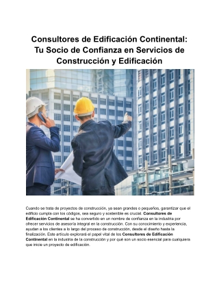 Consultores de Edificación Continental_ Tu Socio de Confianza en Servicios de Construcción y Edificación