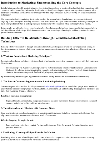 Building Effective Relationships through Foundational Marketing Techniques