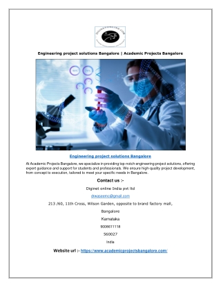 Engineering project solutions Bangalore | Academic Projects Bangalore